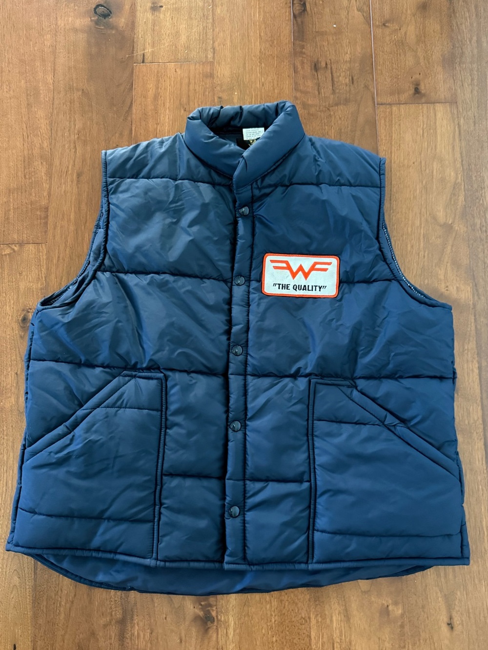 Vintage 80s Made in USA Weathercaster Navy Puffer Vest with The Quality Patch